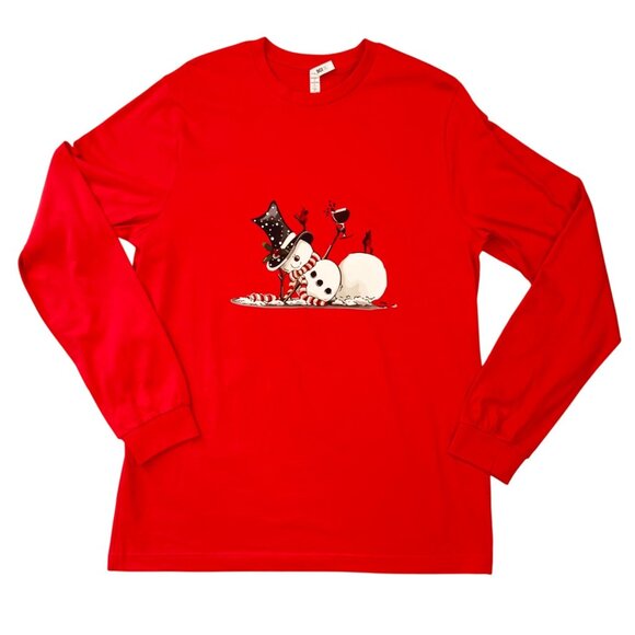 Snowman Holiday Shirt Size Large Cotton Red Winter Supasoft Long Sleeve Tee Top - Picture 1 of 7
